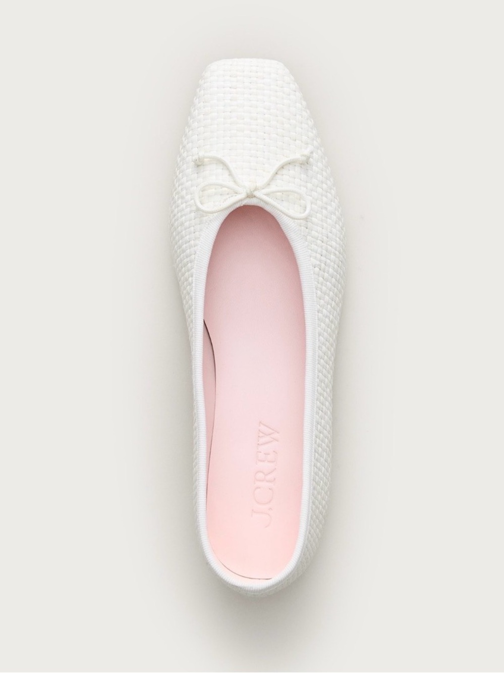 J.Crew Sophie Woven Ballet Flats Ivory Square Toe Bow Size 8 NWOB